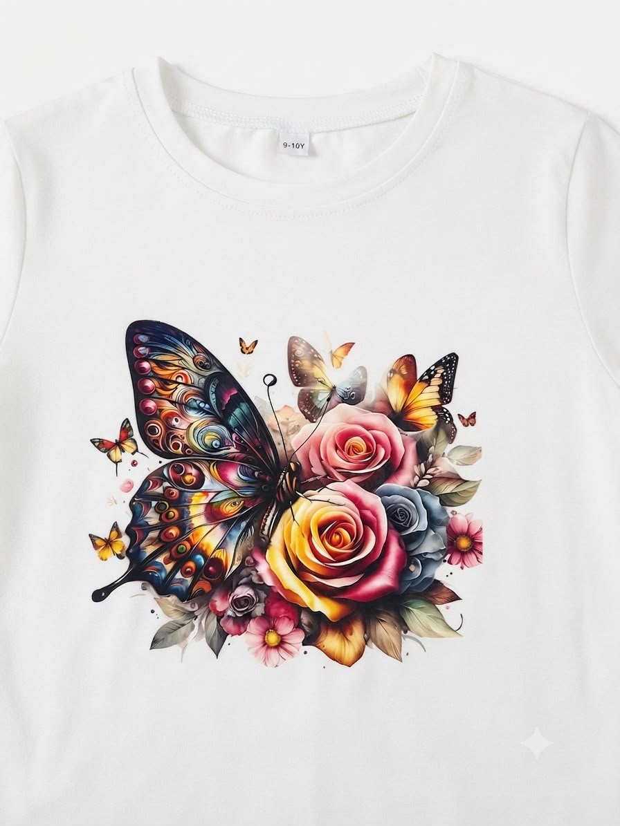 Blusa niña estampado mariposa y flores