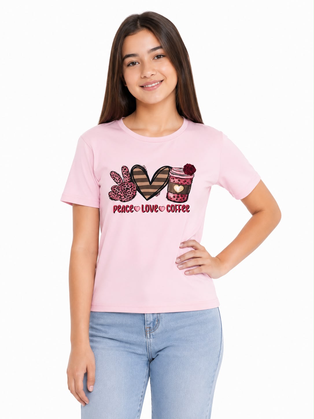 Blusa niña rosa peace love y café