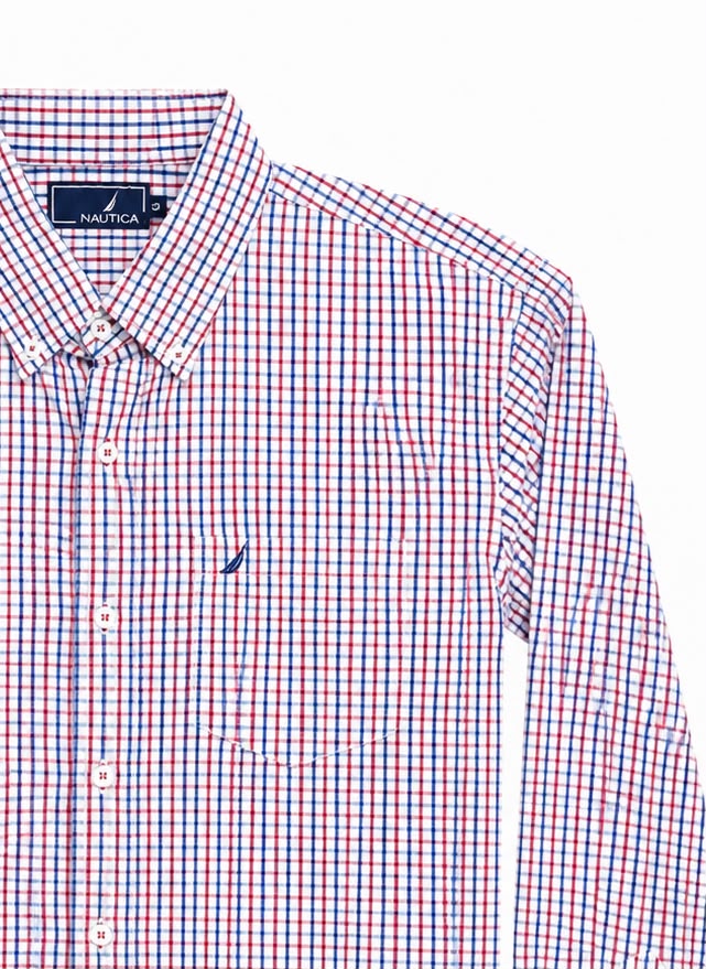 Camisa caballero grande NAUTIC@ de cuadro rojo con azul