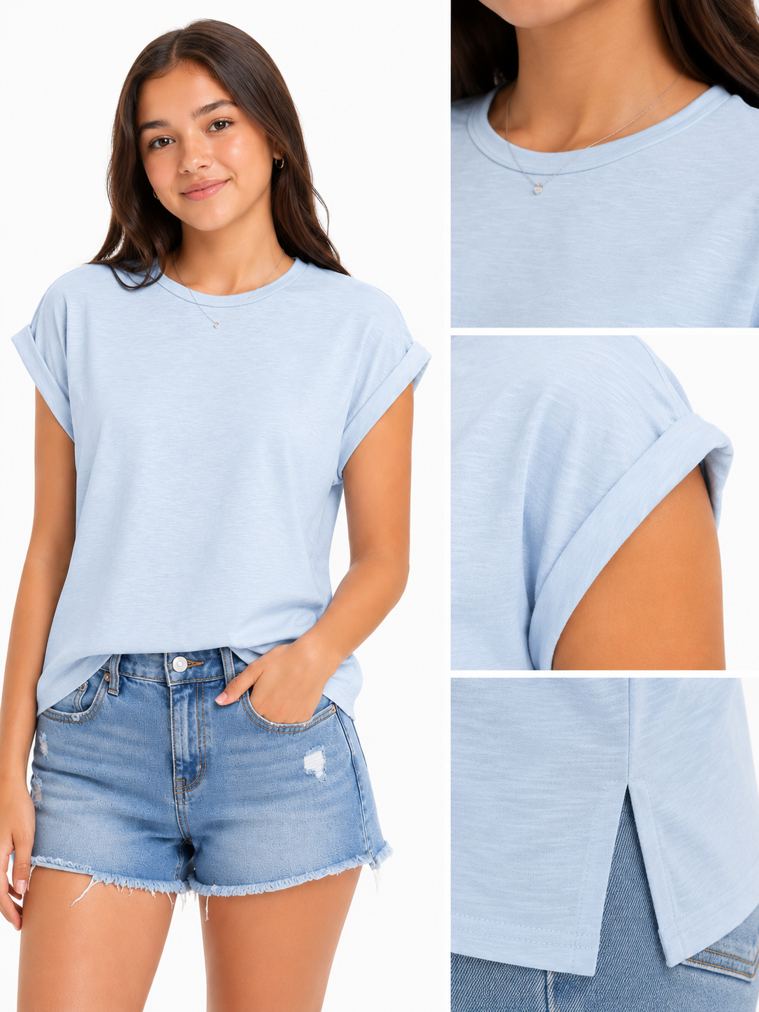 Blusa niña azul cielo básica de manga corta