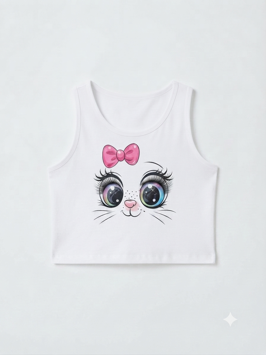 Blusa niña crop estampado gatita