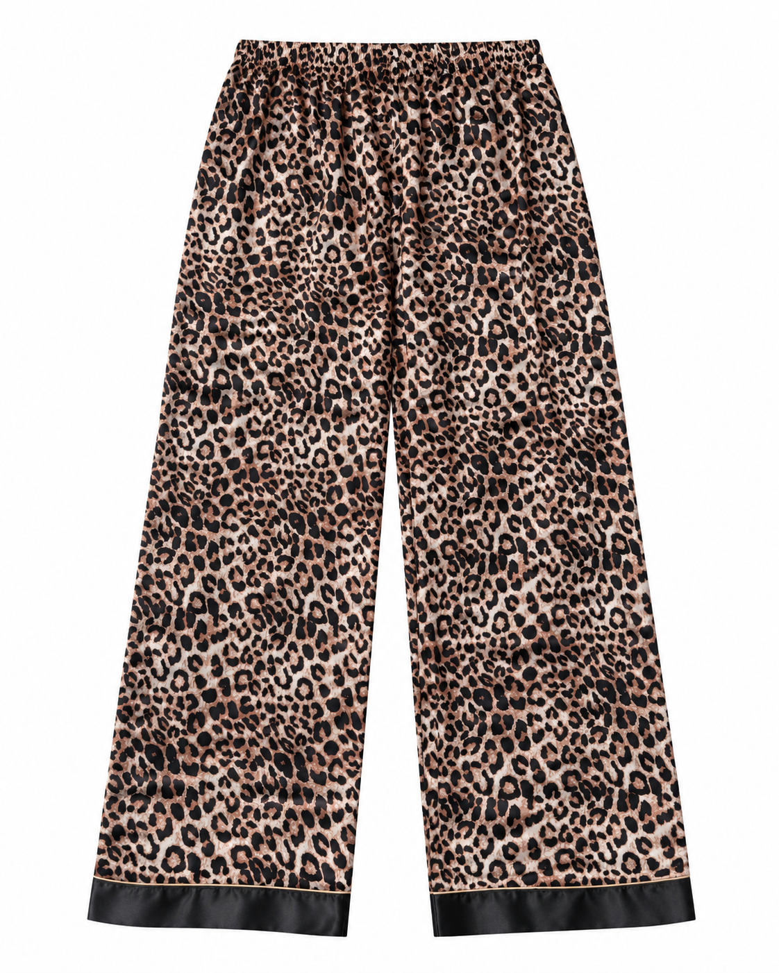 Pijama dama satinada animal print con detalles negros