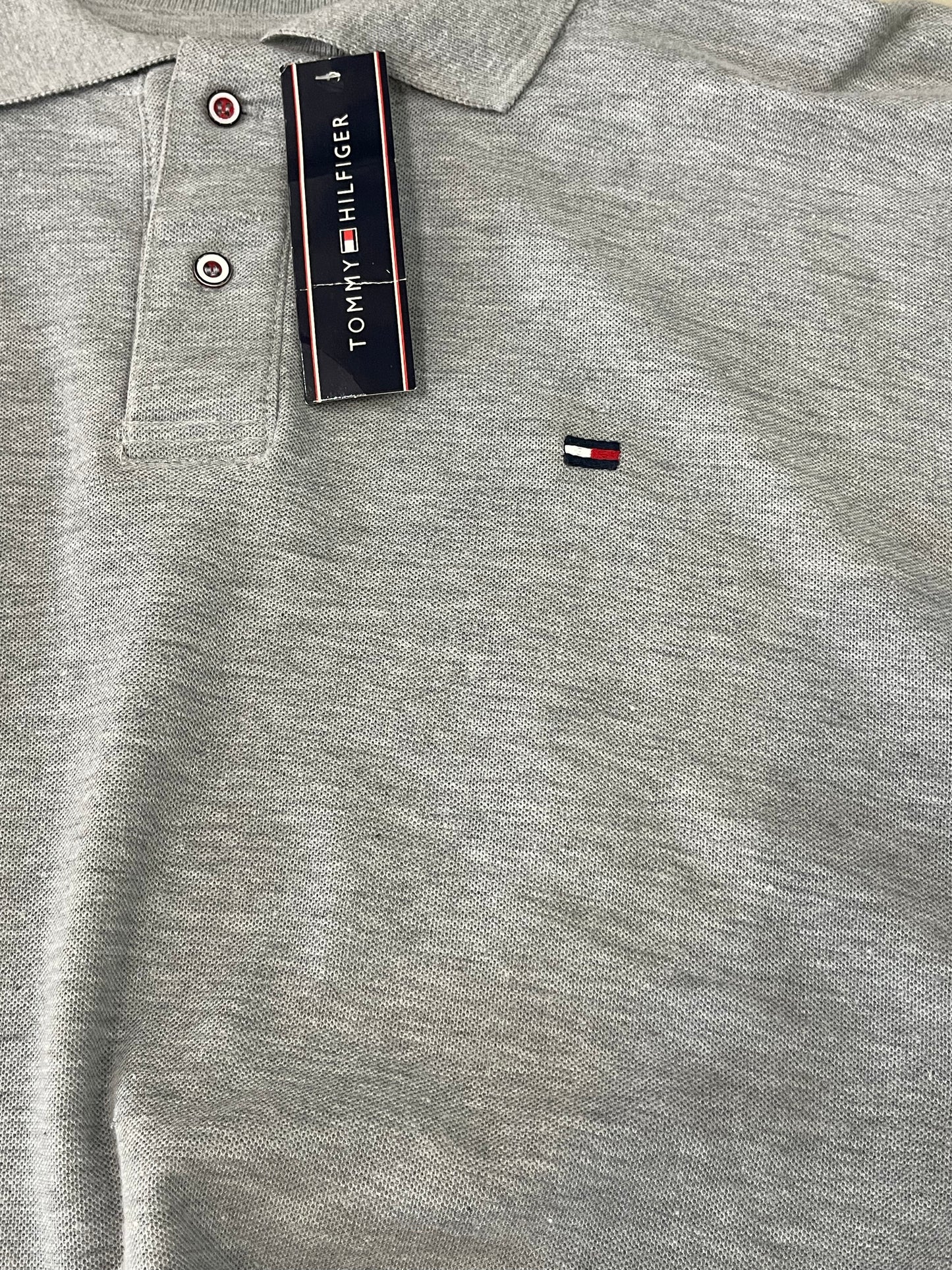 Playera caballero PLUS 4XL Polo Tommy HILF@R Gris Jaspeado