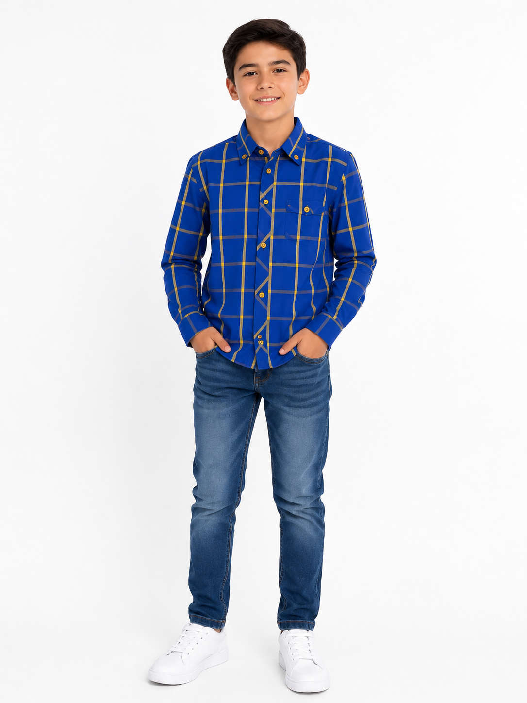 Camisa niño manga larga a cuadros azul