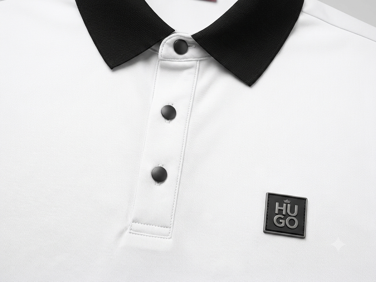 Playera caballero Extra Grande XL Tipo Pol@ Hug@ Blanca con Detalles Negros