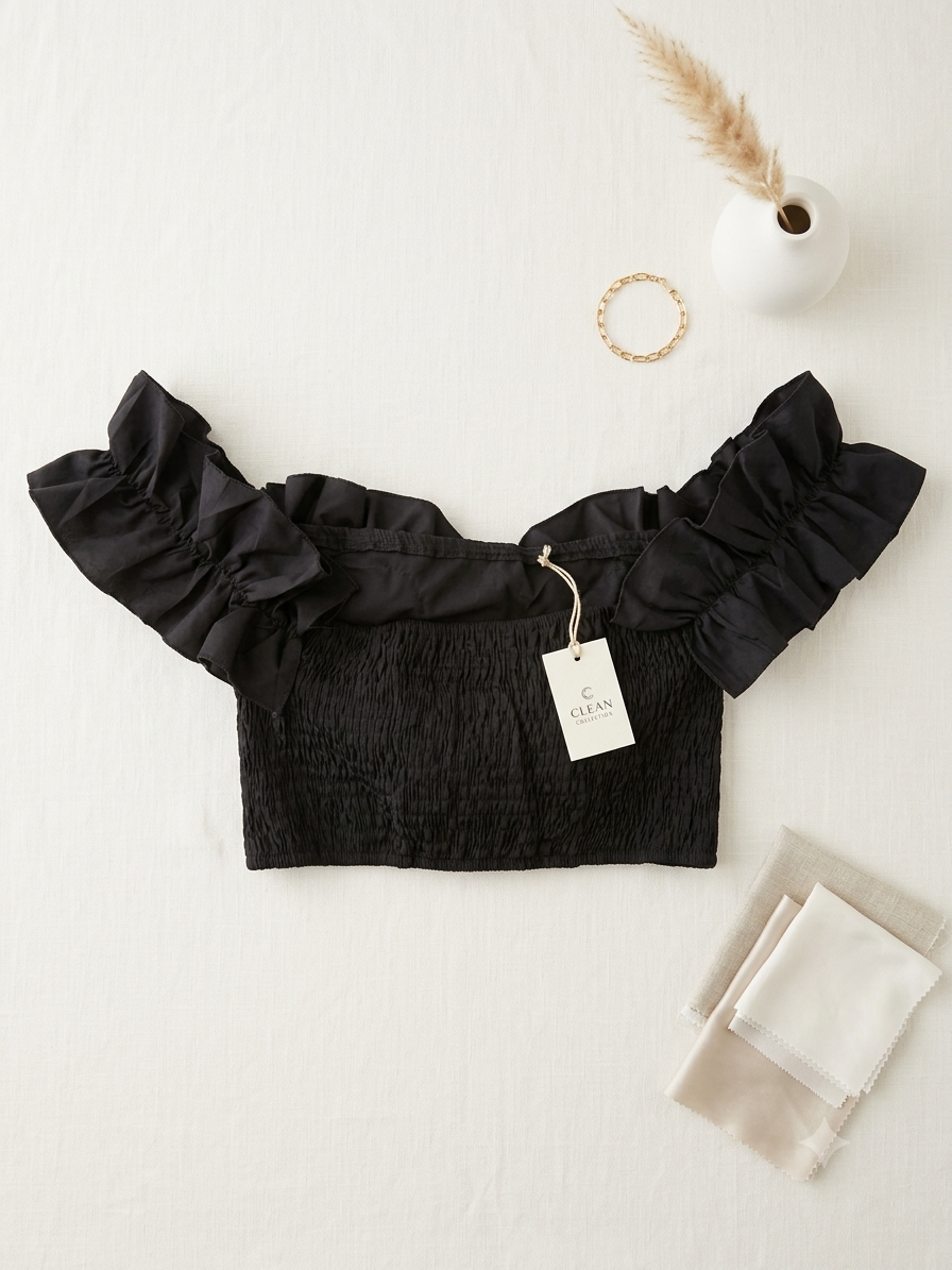 🖤 Blusa dama crop con olanes y hombros descubiertos