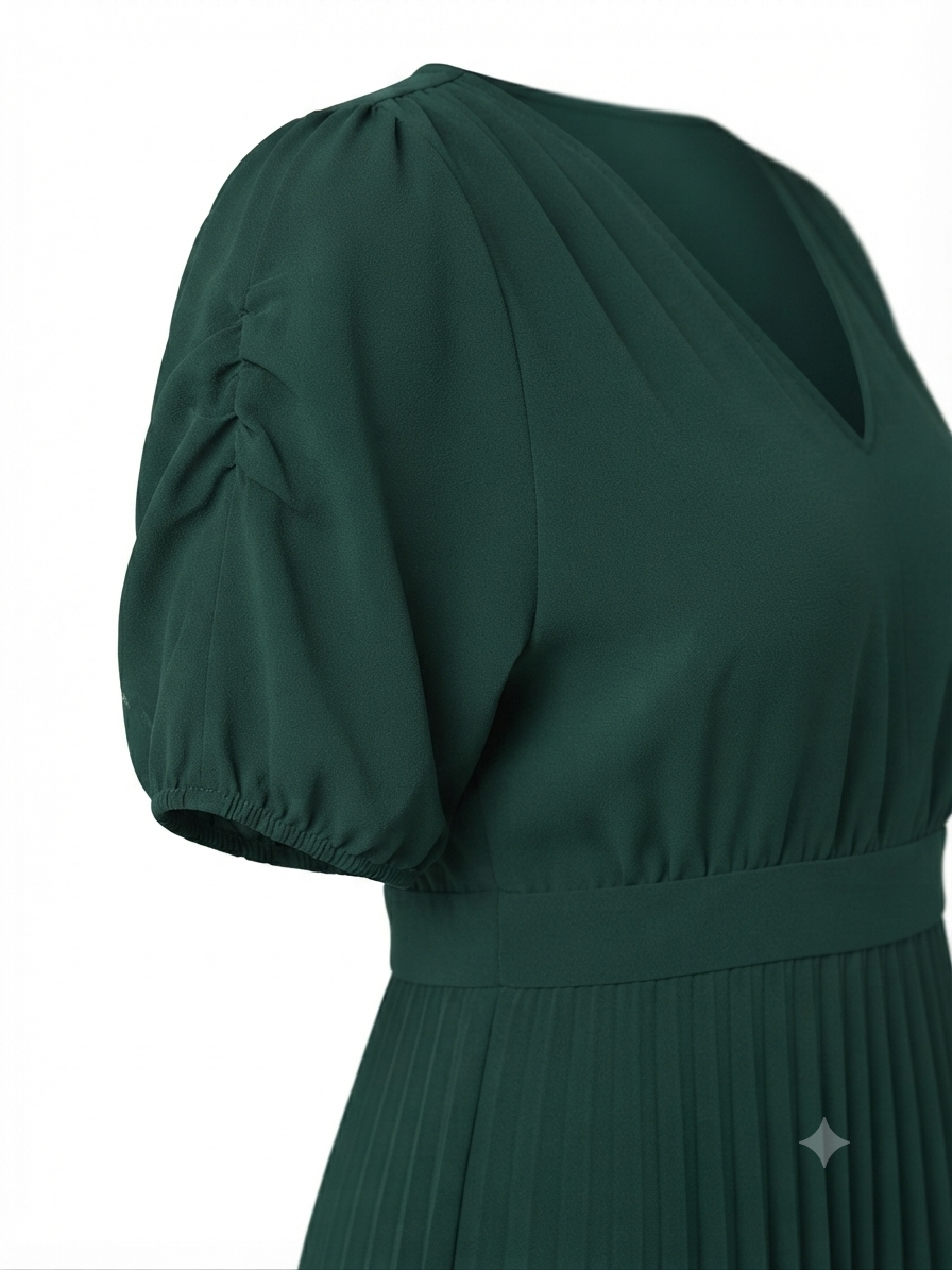 Vestido Dama plisado verde esmeralda