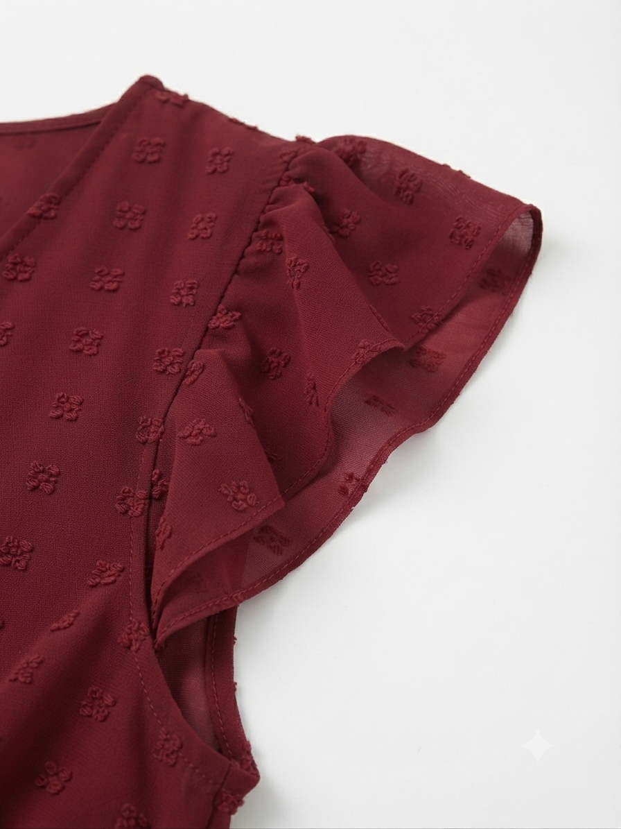 Vestido Dama color vino detallles
