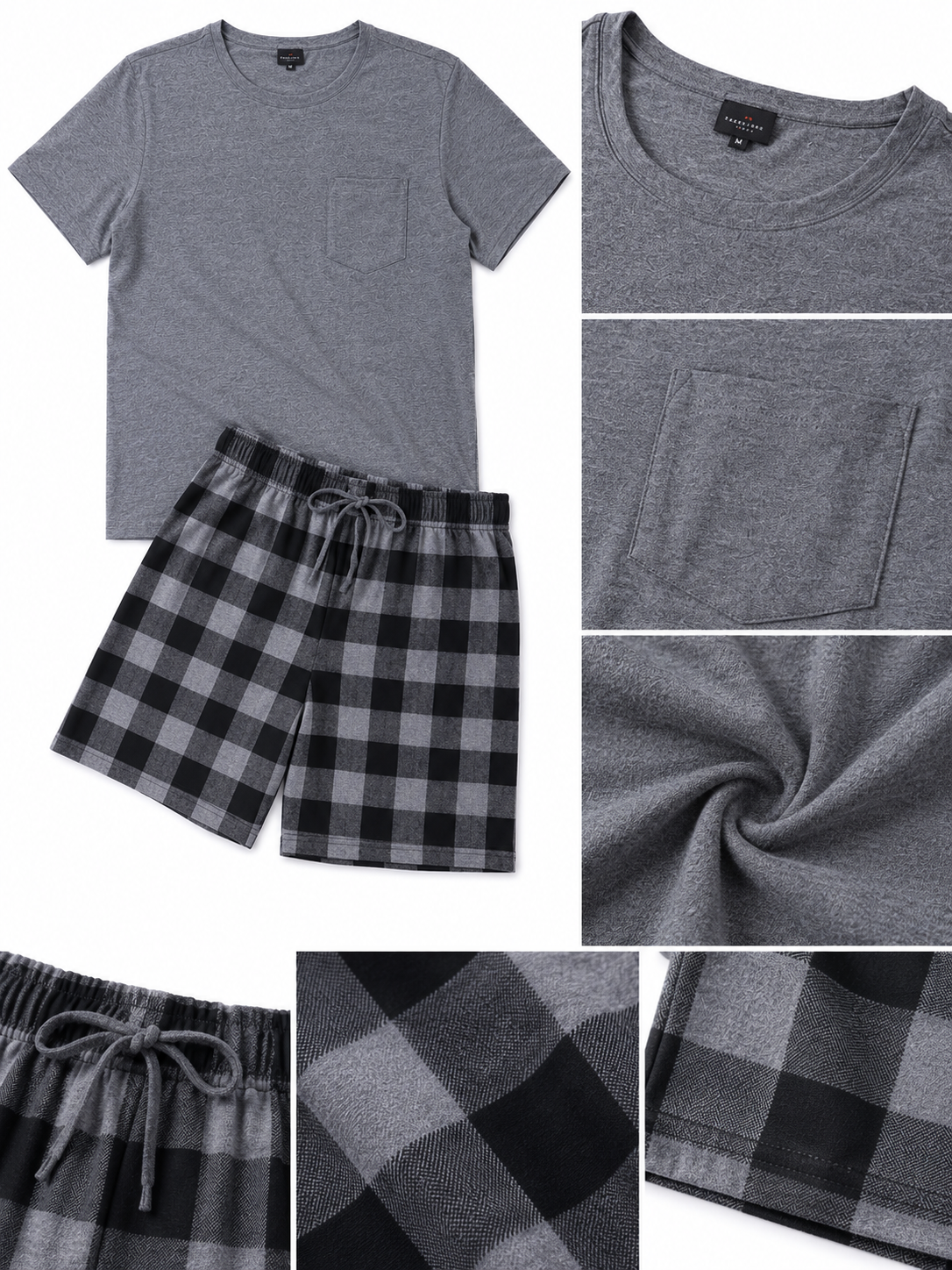 Pijama caballero gris con short cuadros
