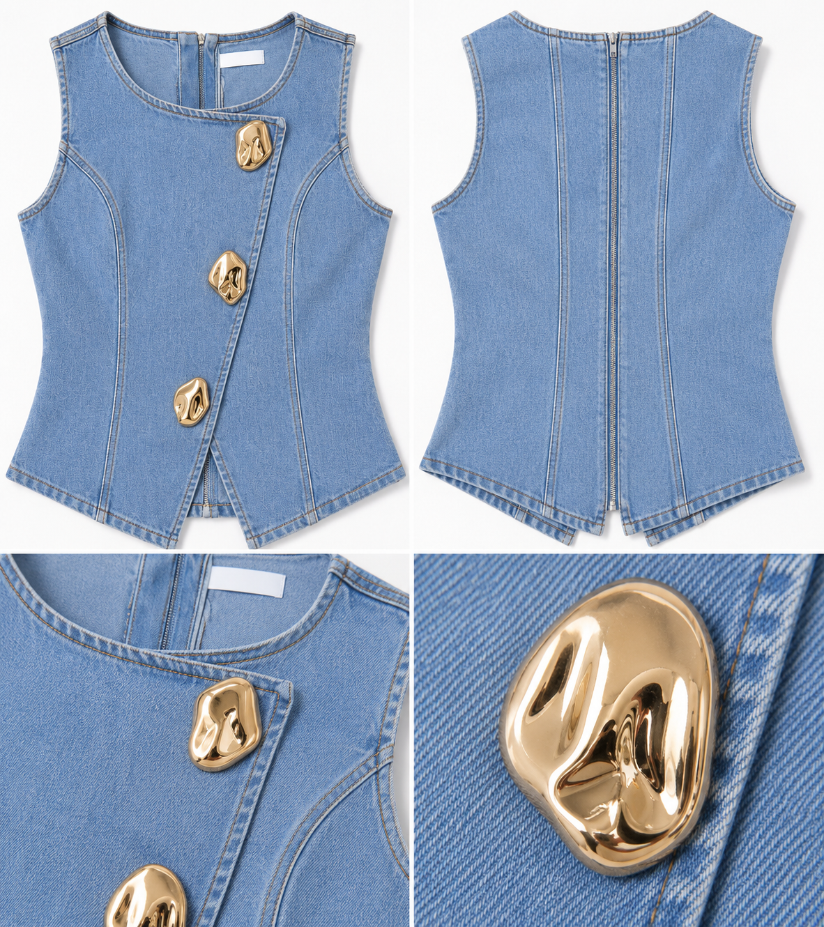 Conjunto Dama mezclilla clara con chaleco