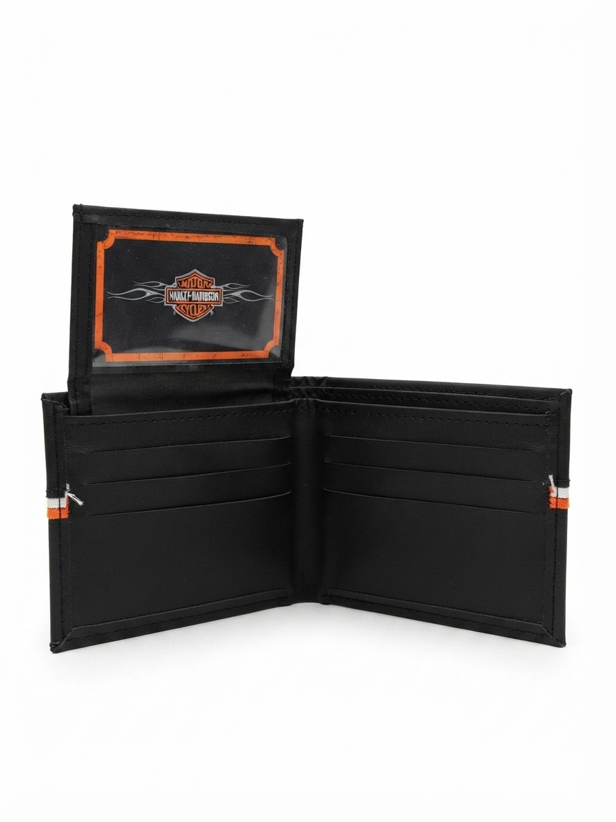 Cartera Caballero Negra con Detalle de Franja Blanco y Naranja