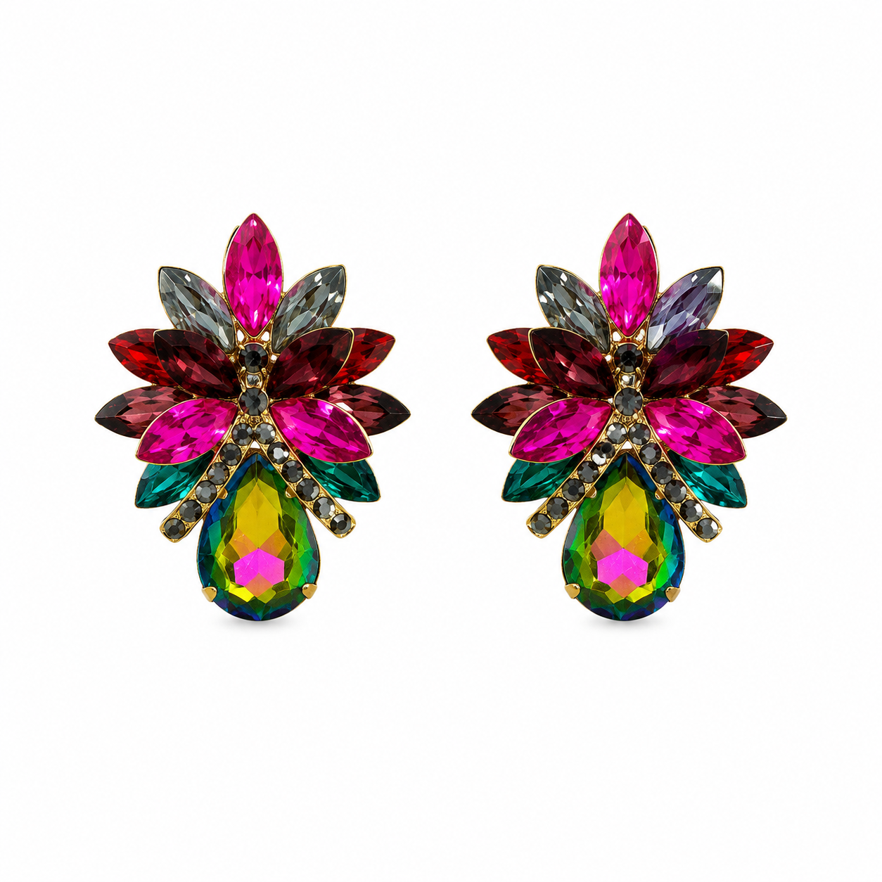 Aretes Flor Multicolor con Cristales