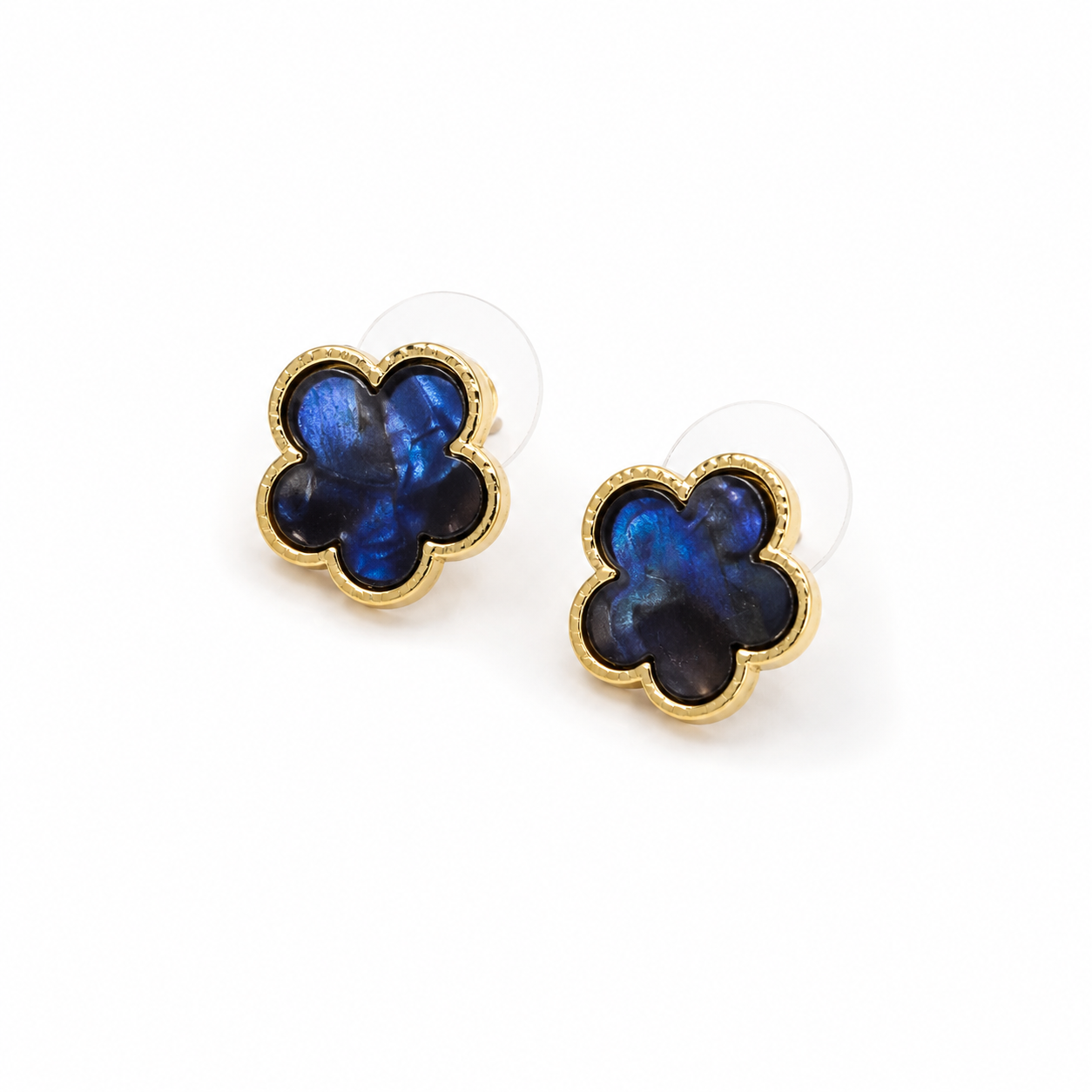 ✨ Aretes Flor Azul con Acabado Dorado ✨