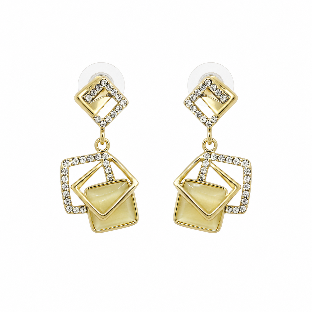 ✨ Aretes Geométricos Dorados con Cristales ✨