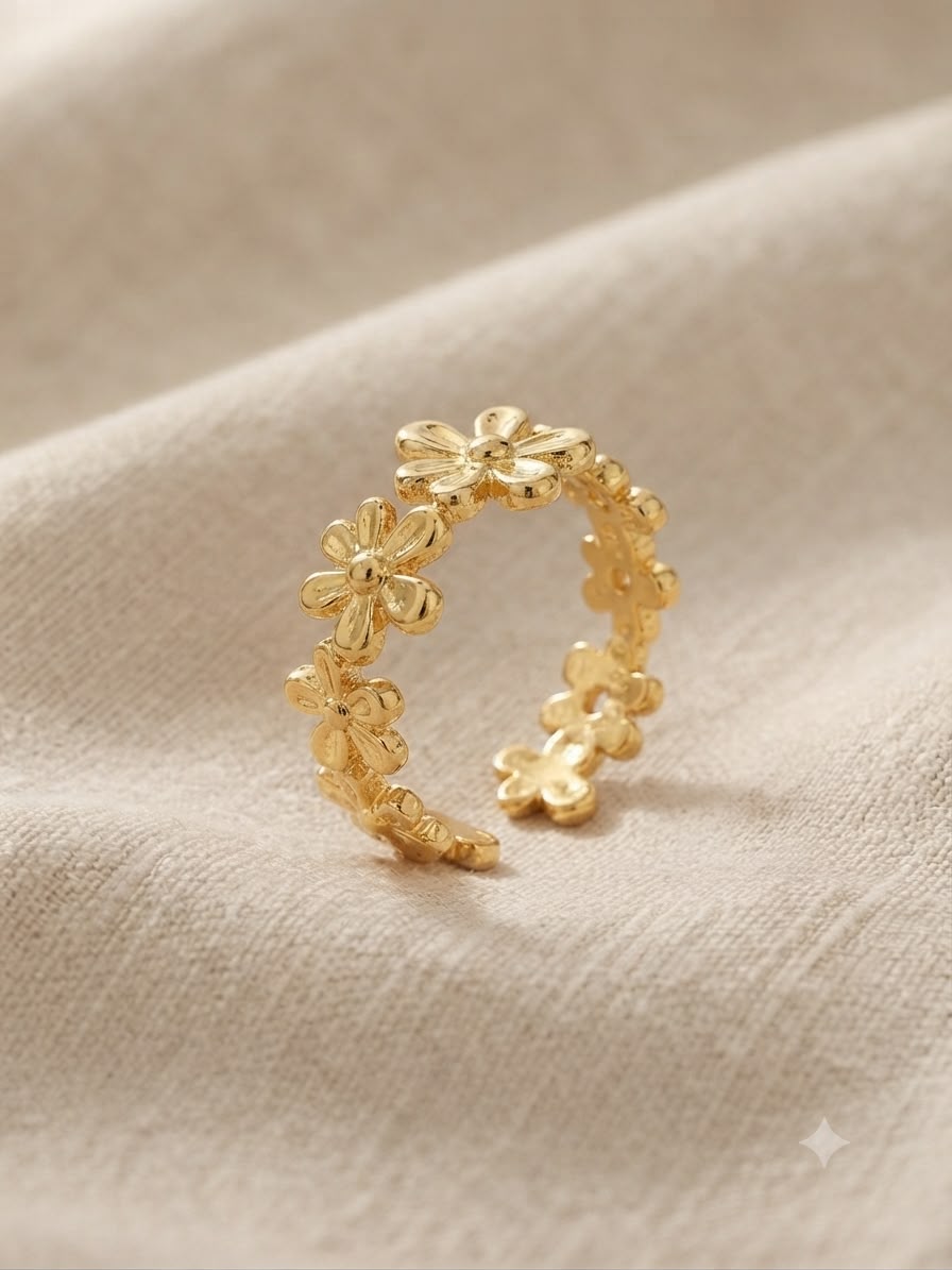 Anillo dama dorado diseño floral 🌼✨