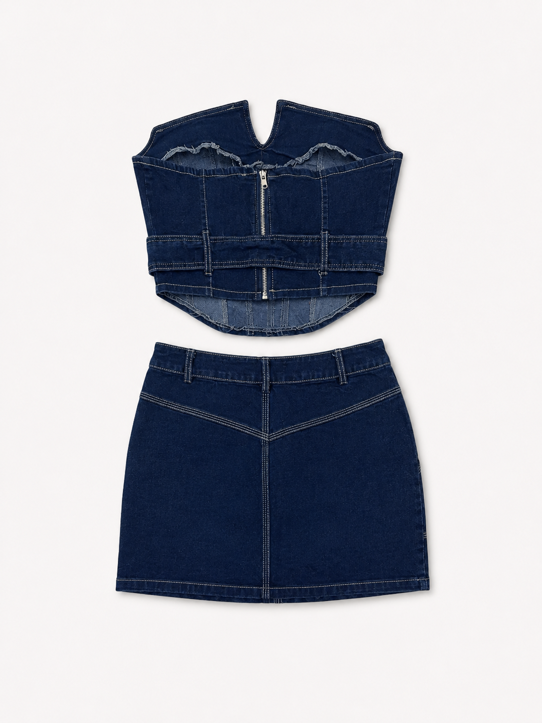 Conjunto Denim Strapless con Falda – Azul Mezclilla