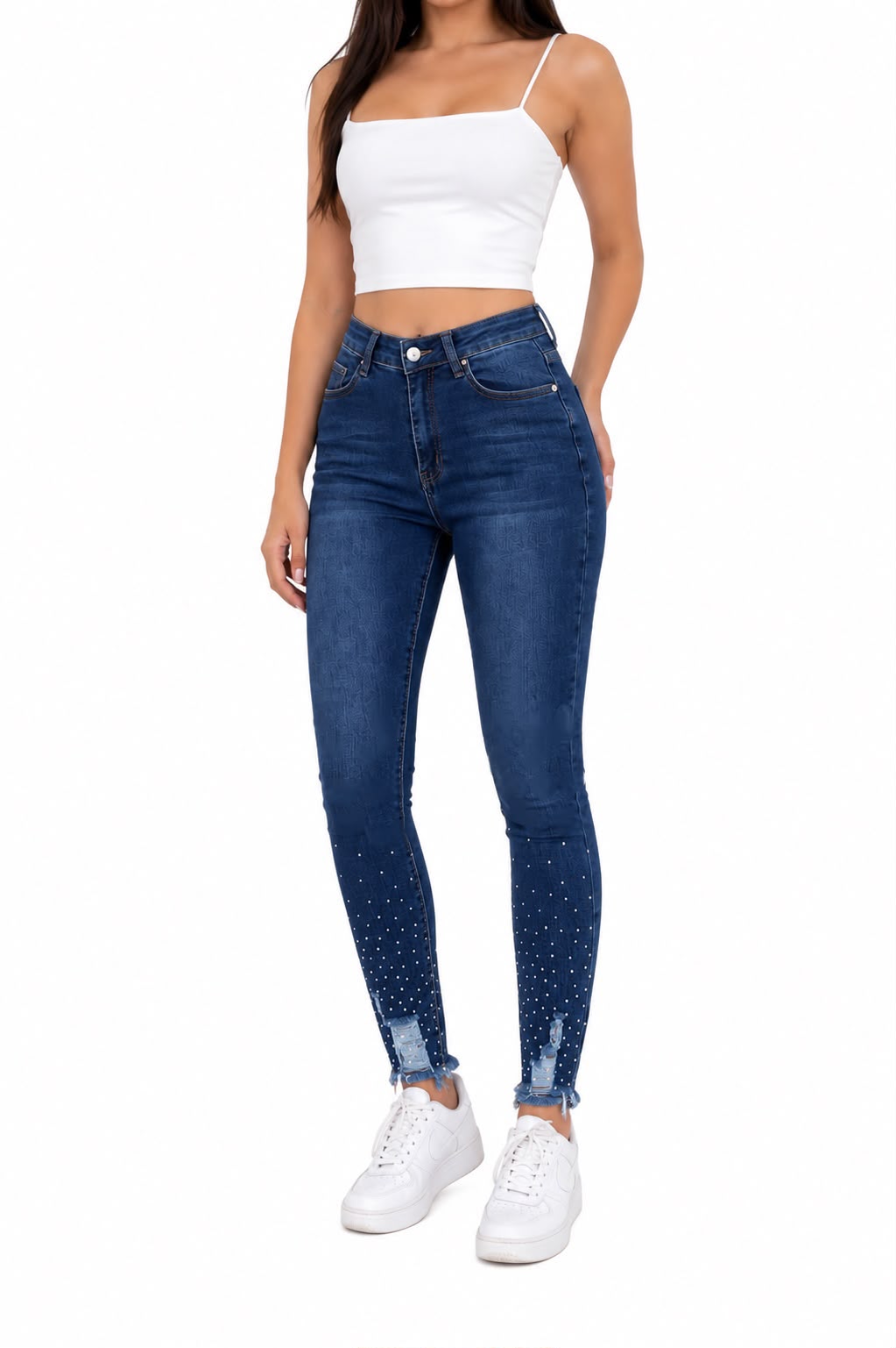 Pantalón dama mezclilla skinny con pedrería