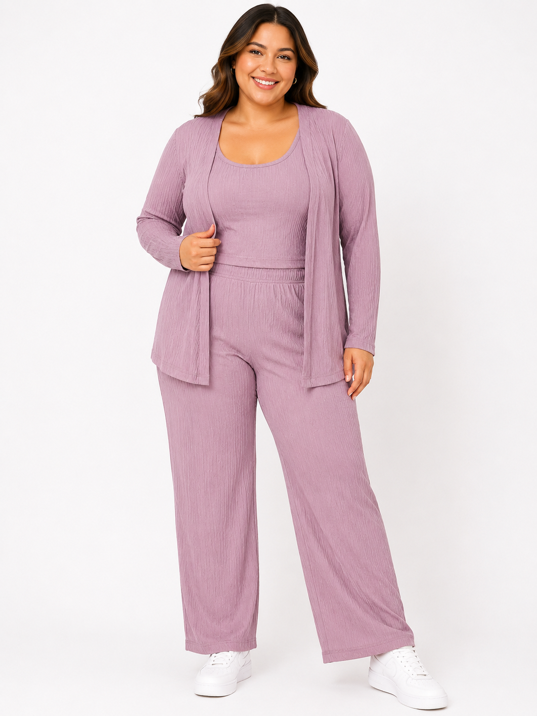 Conjunto Dama 3 piezas acanalado color palo de rosa 🤍🌸