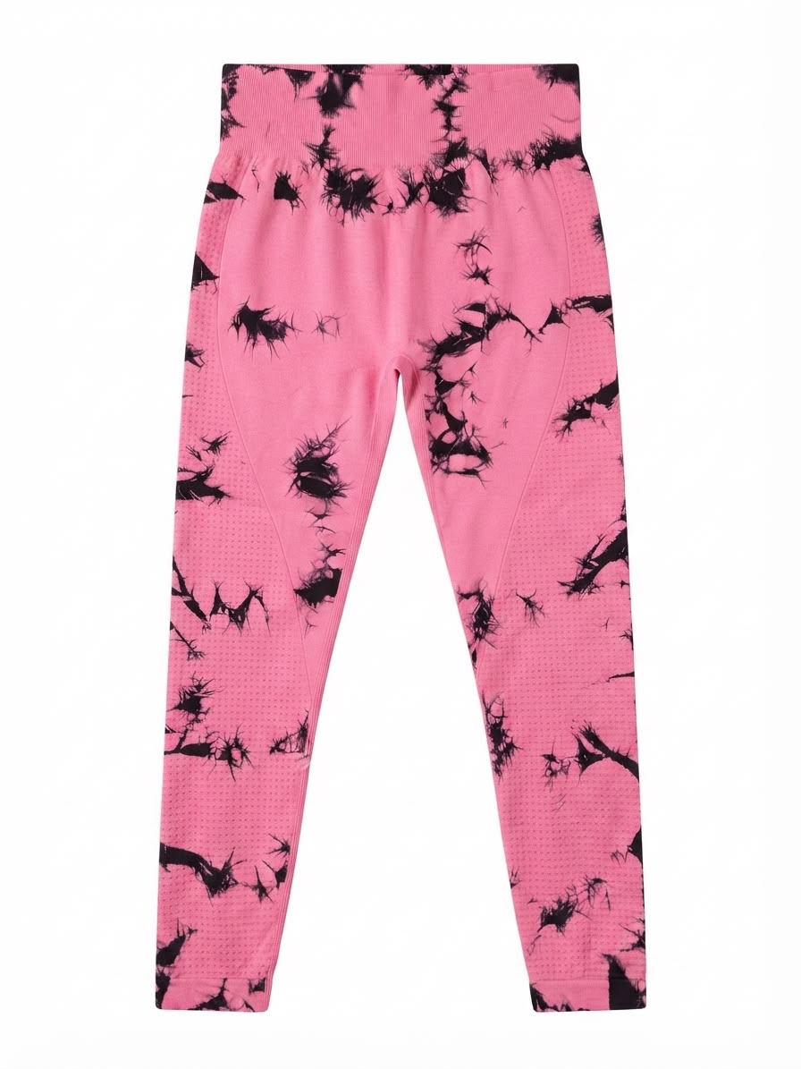 Leggings dama tie-dye rosa con negro