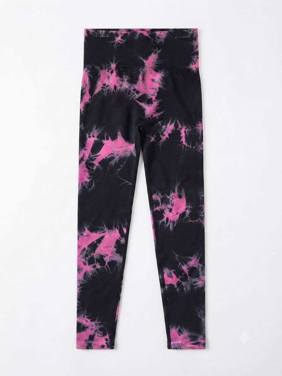 Leggings dama tie-dye negro con rosa