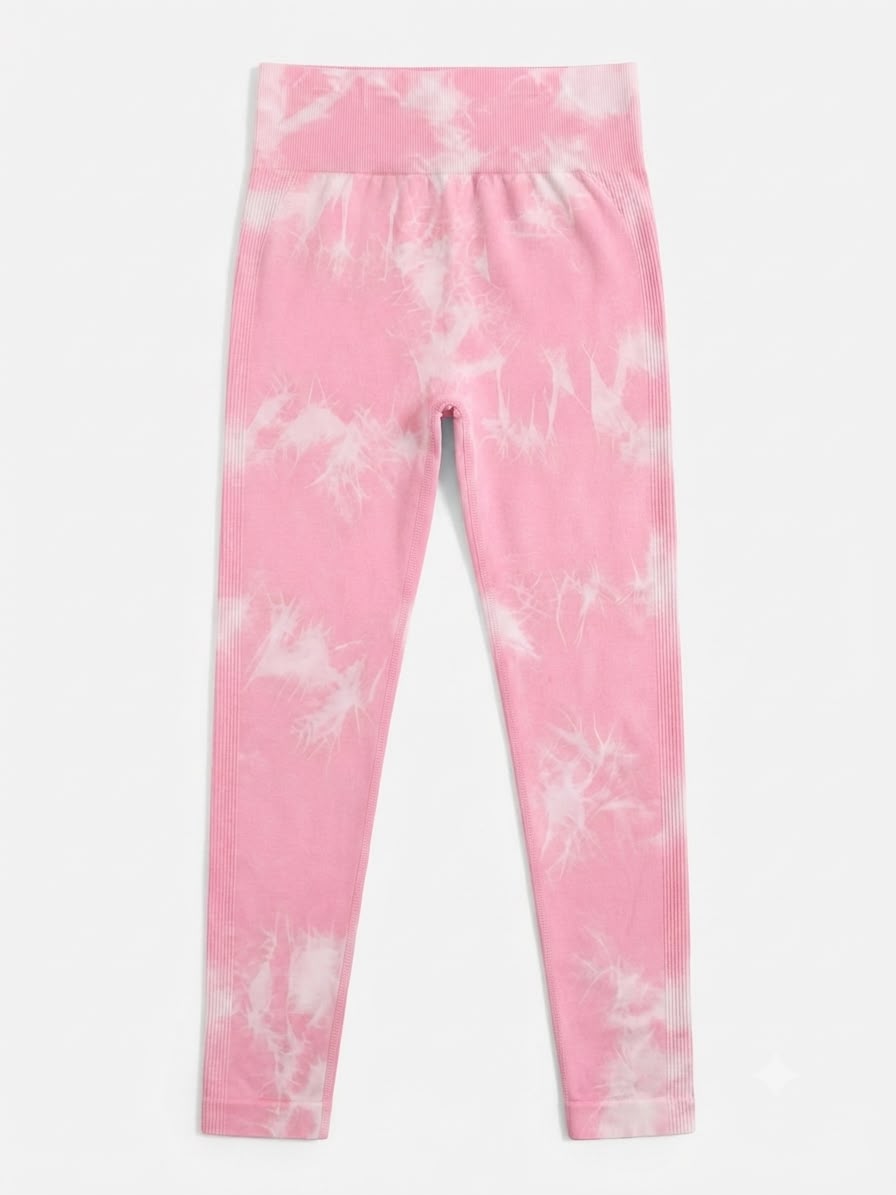 Leggings dama tie-dye rosa pastel con blanco