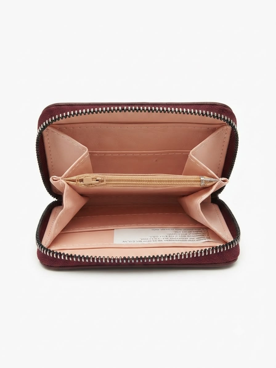 Cartera dama compacta color vino cierre vino