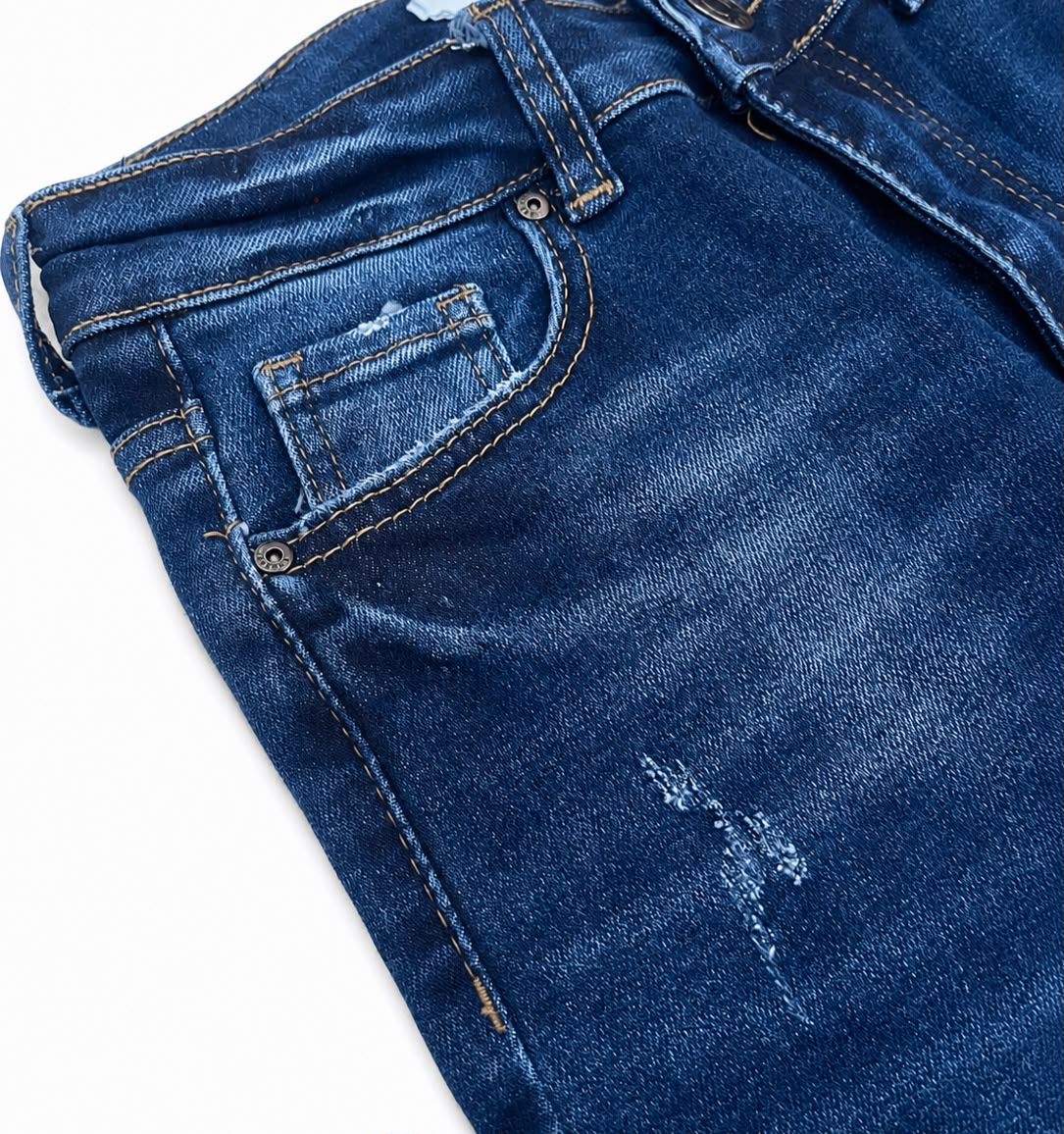 Pantalón Dama Mezclilla Straight de Tiro Alto Azul Oscuro