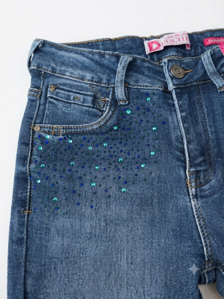 Pantalón Dama Mezclilla Skinny con Aplicación de Brillos