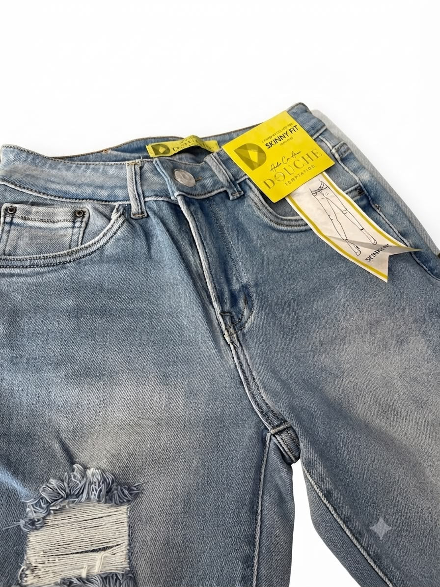 Pantalón dama mezclilla skinny deslavado con rasgados