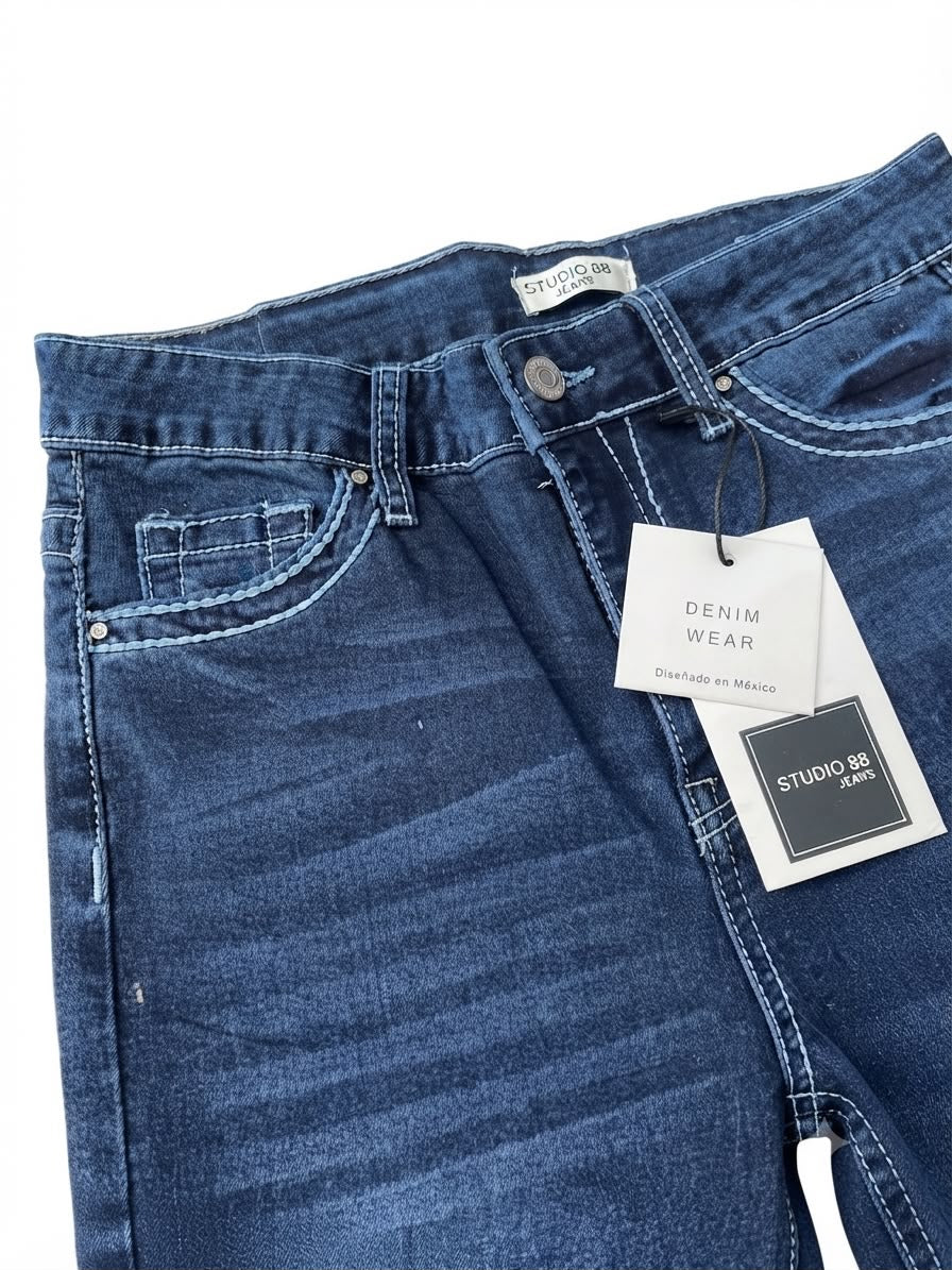 Pantalón dama mezclilla flare plus azul oscuro de tiro alto