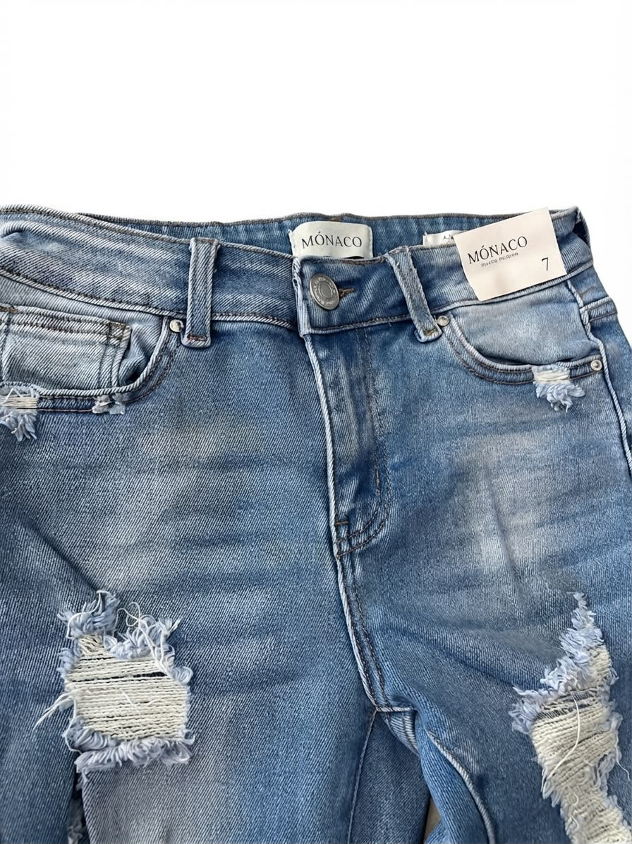 Pantalón dama mezclilla skinny plus con rasgados