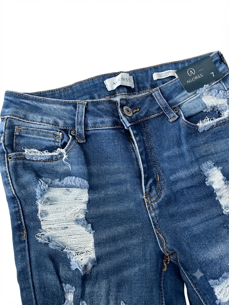 Pantalón dama mezclilla skinny plus con rasgados