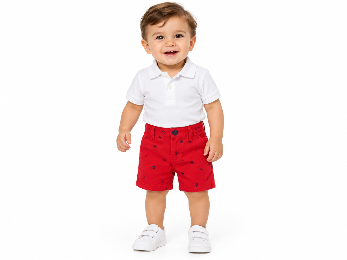 Short niño rojo con estampado náutico