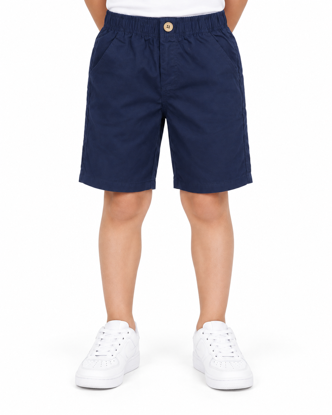 Short niño azul marino con cintura elástica y botón