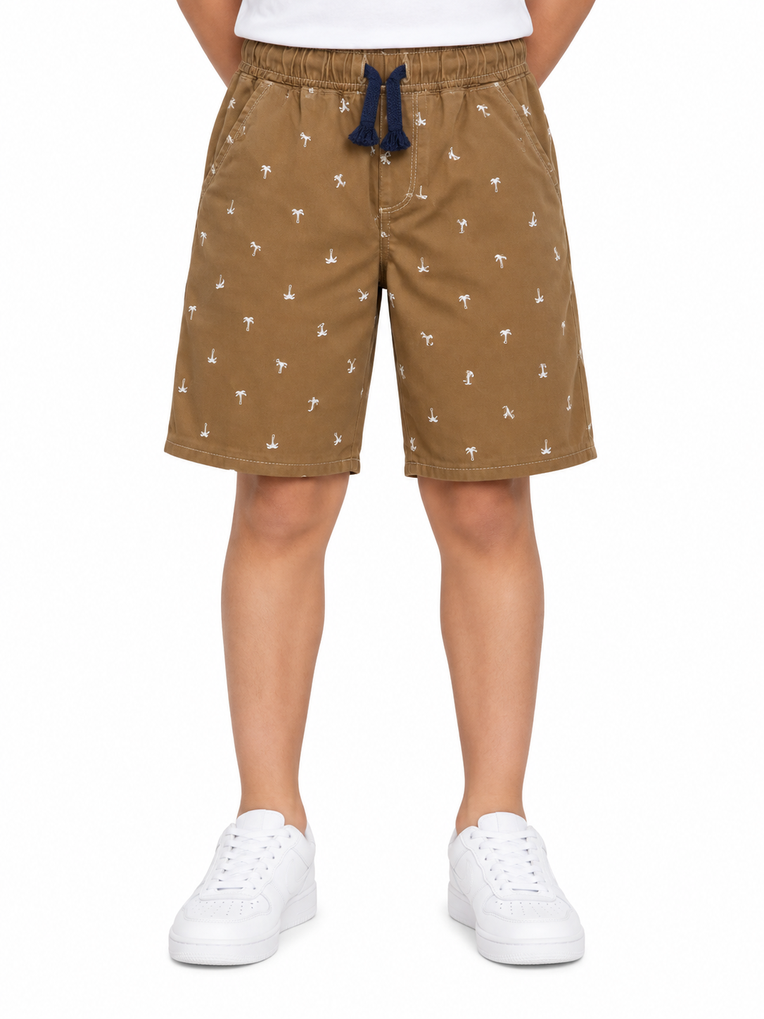 Short niño café con estampado y cintura ajustable