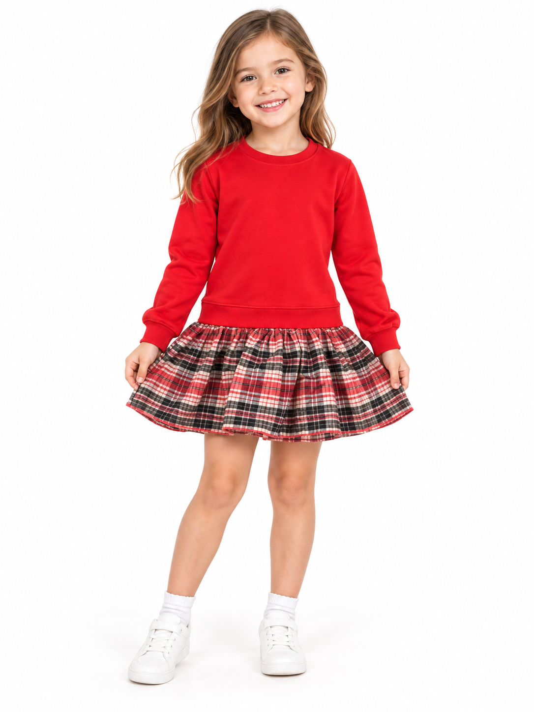 Vestido niña rojo con falda de cuadros ❤️✨