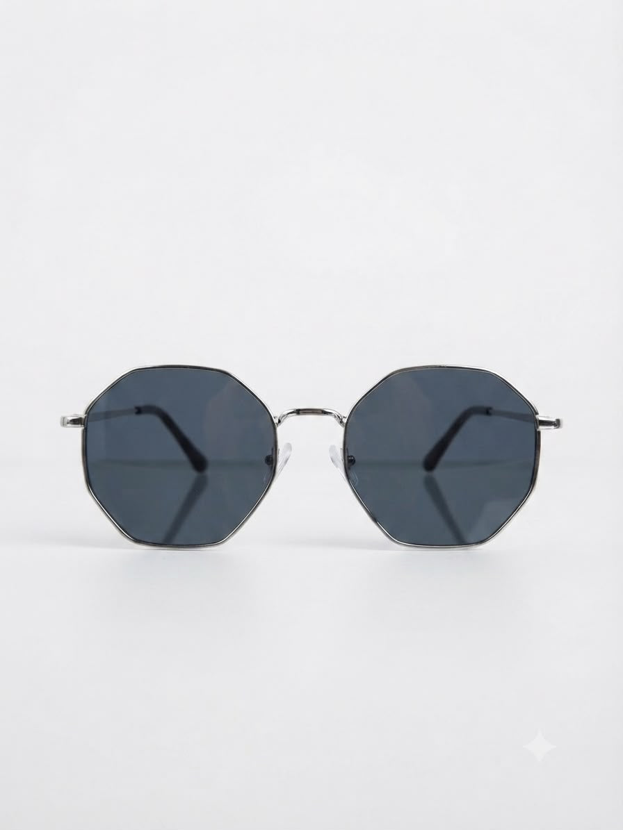 Lentes dama octagonales plateados con mica negra