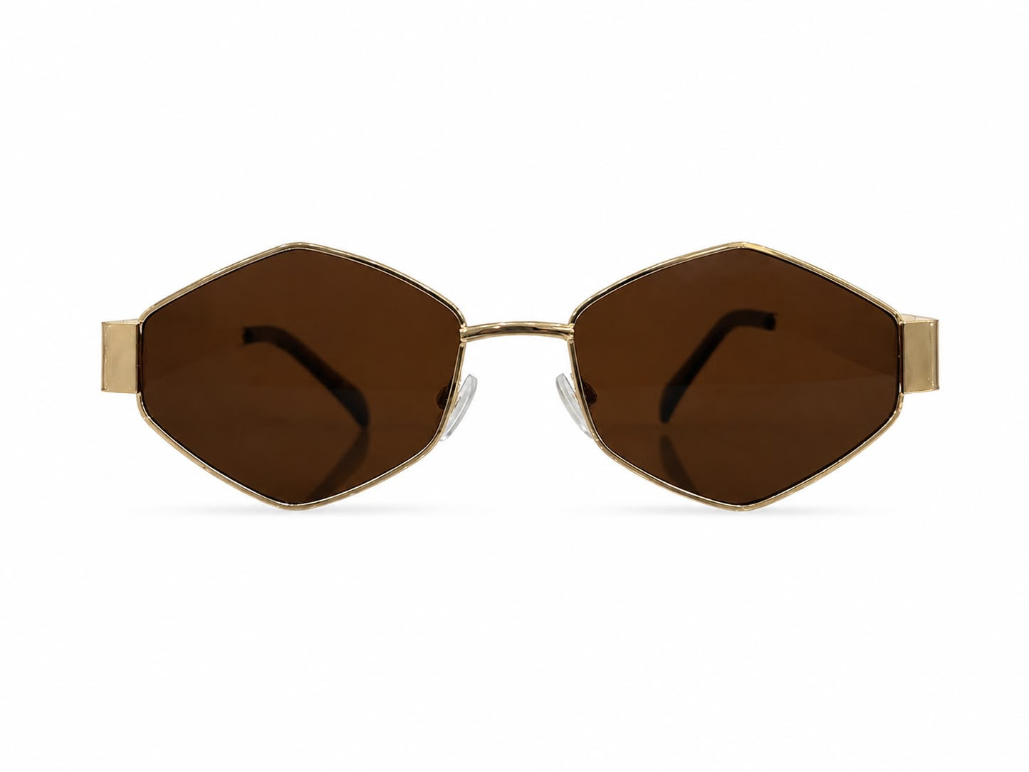 Lentes dama hexagonales café con marco dorado