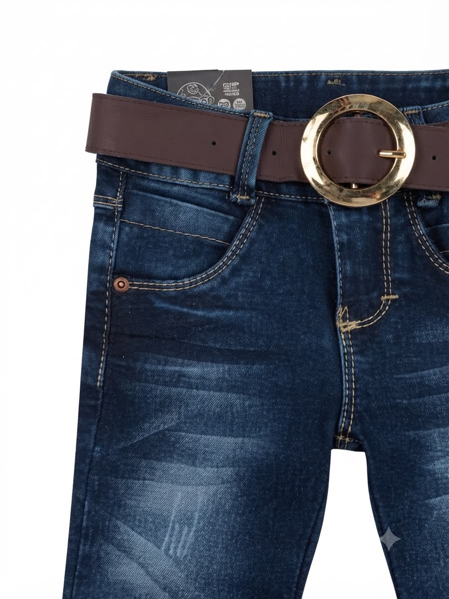 Pantalón niña acampanado con cinturón café