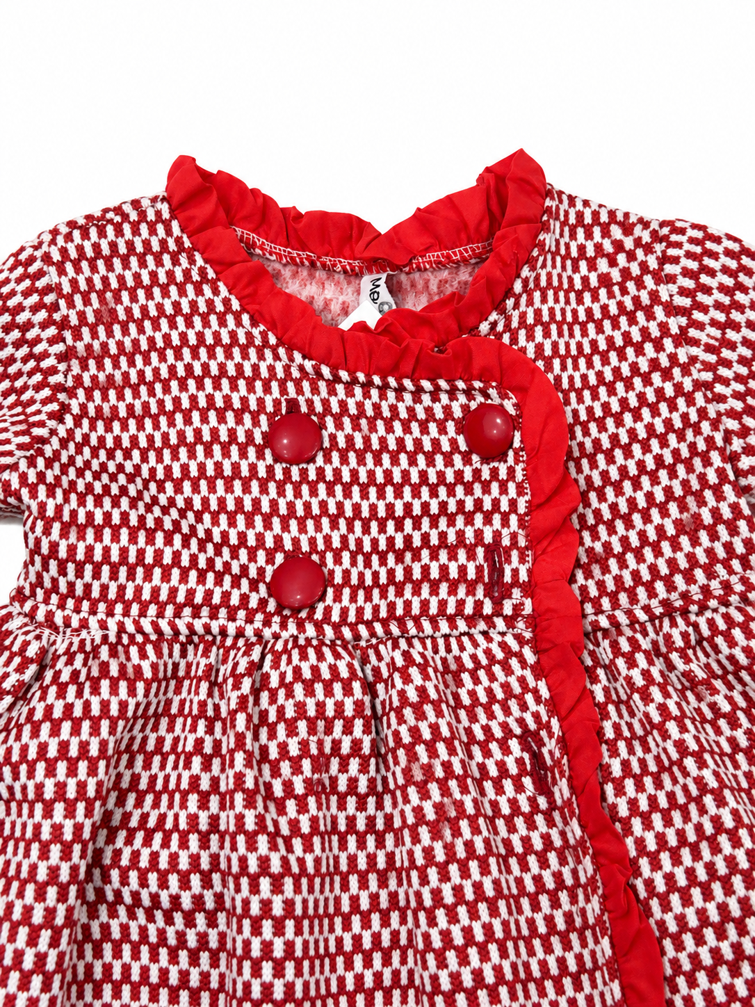 Vestido Niña Estampado Rojo y Blanco con Olanes y Botones Decorativos ❤️