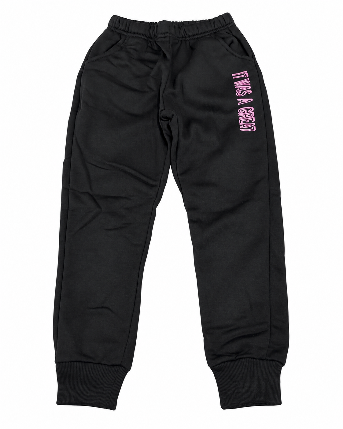 Set niña de 3 piezas rosa con chaleco afelpado y pantalón jogger negro