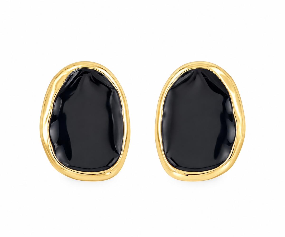 🖤 Aretes dama Negros con Borde Dorado