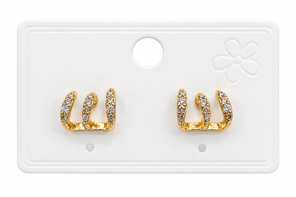 Aretes Dama Triple Aro Dorado con Cristales ✨💛