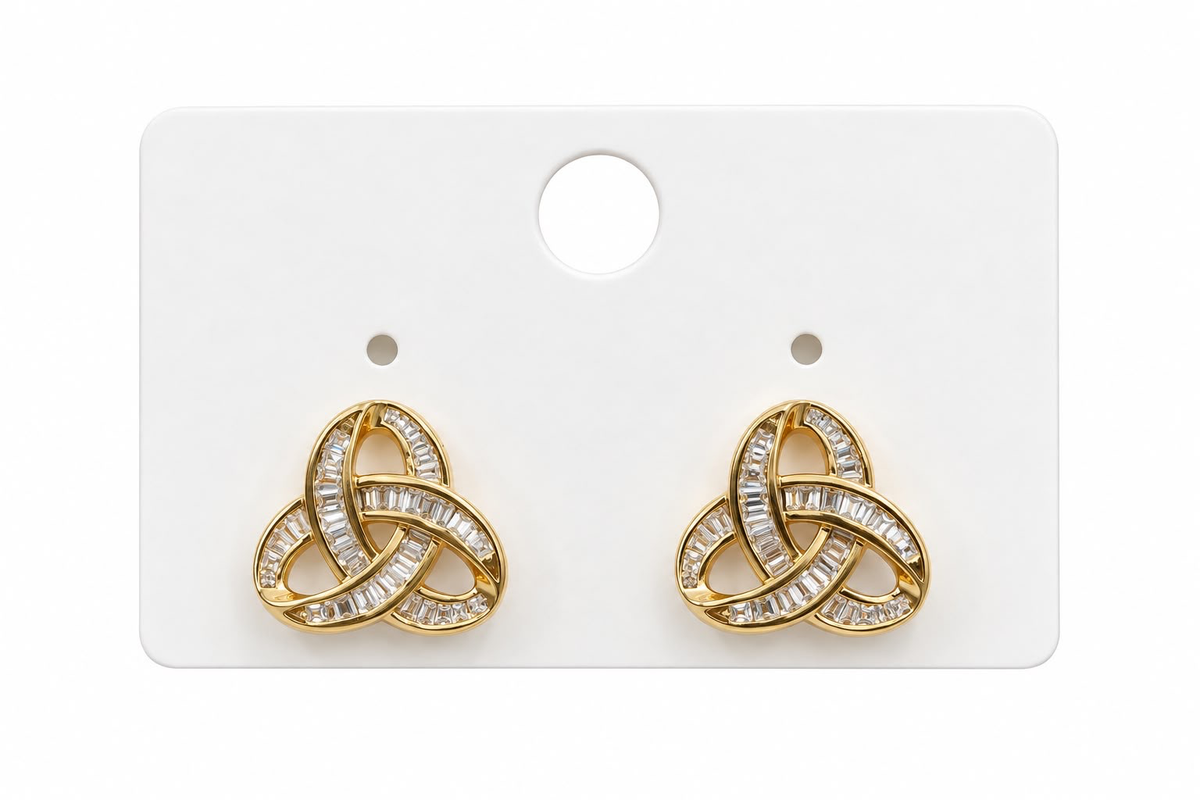 Aretes Dama Nudo Dorado con Cristales ✨💎