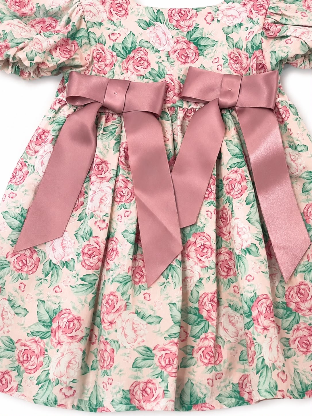 Vestido bebé meses floral con moño satinado