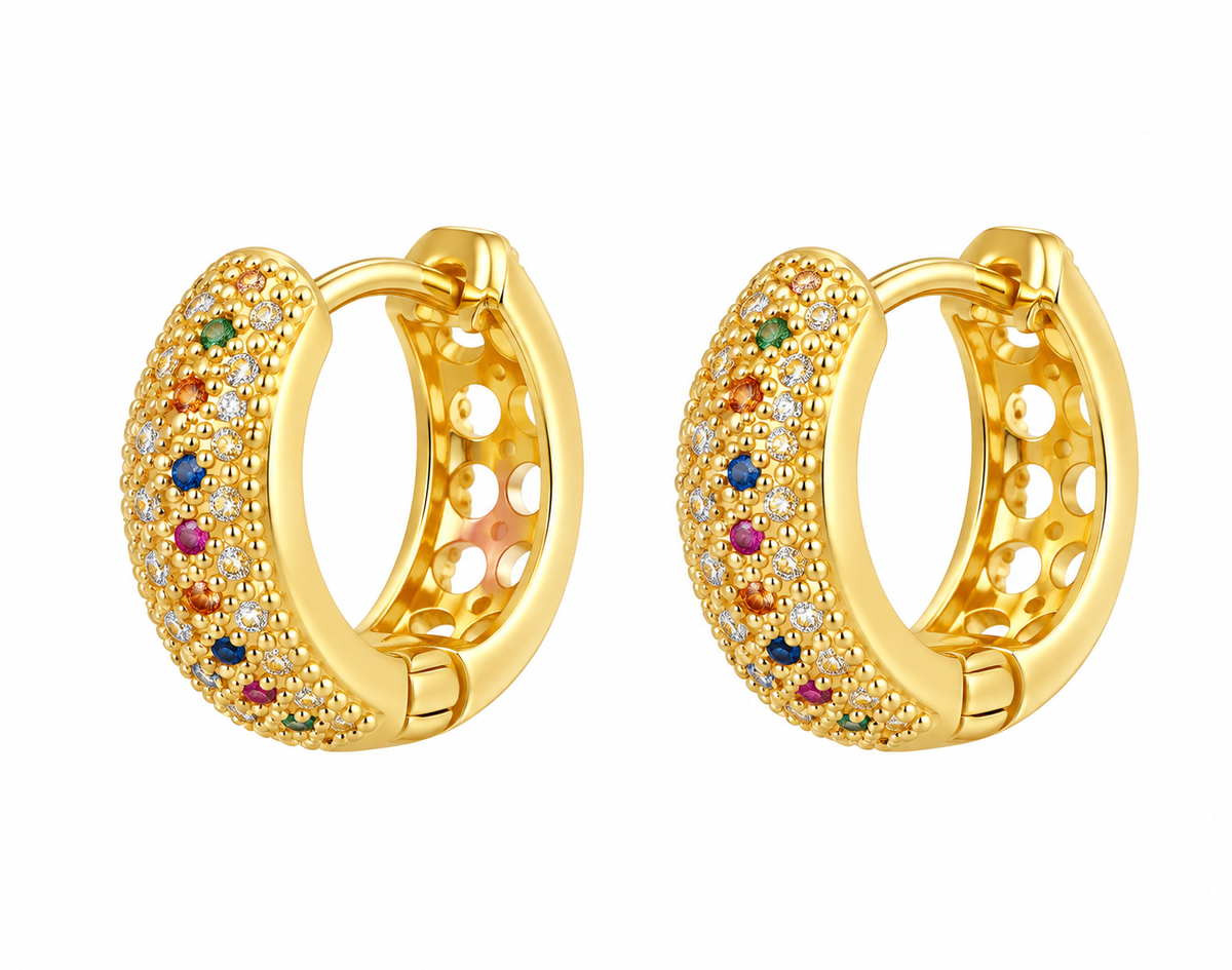 Aretes dama aro dorado con piedras multicolor ✨