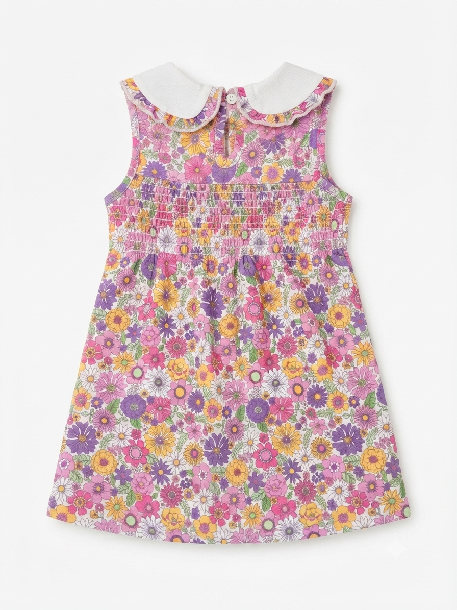 Vestido niña estampado floral con cuello bordado