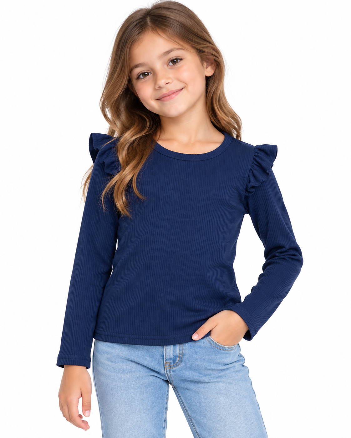 Blusa niña con olanes en hombros