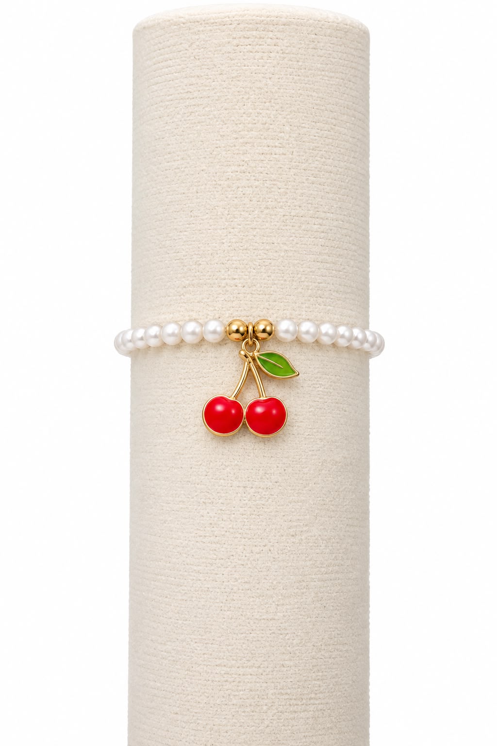 Pulsera niña con perlitas y dije de cerezas 🍒💕