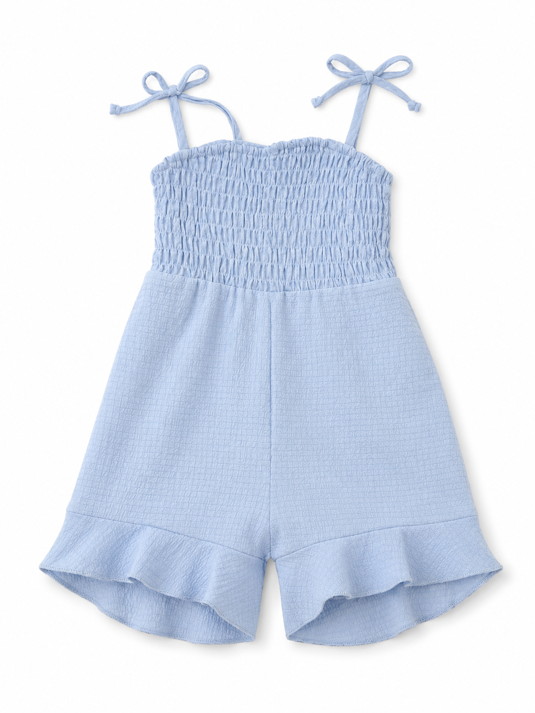 Jumper niña azul cielo con tirantes ajustables y olanes